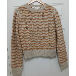 Anthropologie Astr womens large puffer sleeve sweater alpaca mustard tan